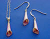 sterling silver enamel cloisonne calla lily necklace with matching earrings